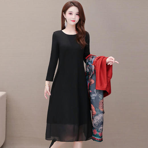 YWE-LA39秋季新款复古气质印花连衣裙两件套 商品图3