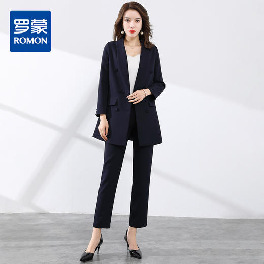 【上衣+裤子】罗蒙西服套装女双排扣青果领商务通勤职业西装 商品图0