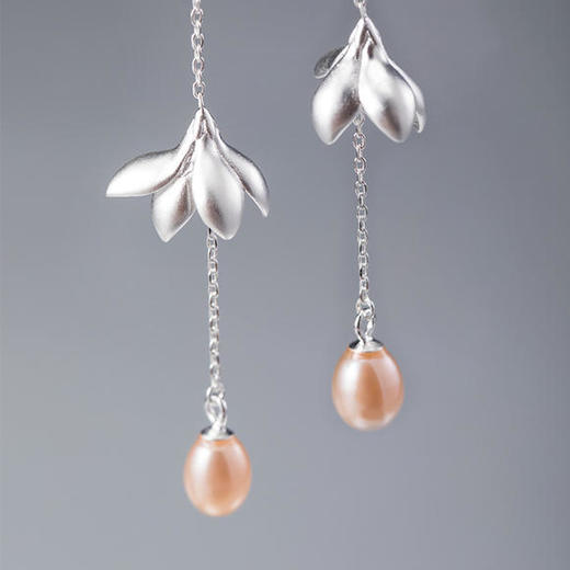 XYF-ED10492新款s925银流苏耳线玉兰花珍珠吊坠 商品图3