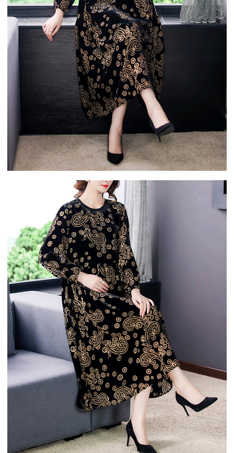 2020秋装新款阔太太高端减龄中长款金丝绒连衣裙女 dd961 - 微薰女装