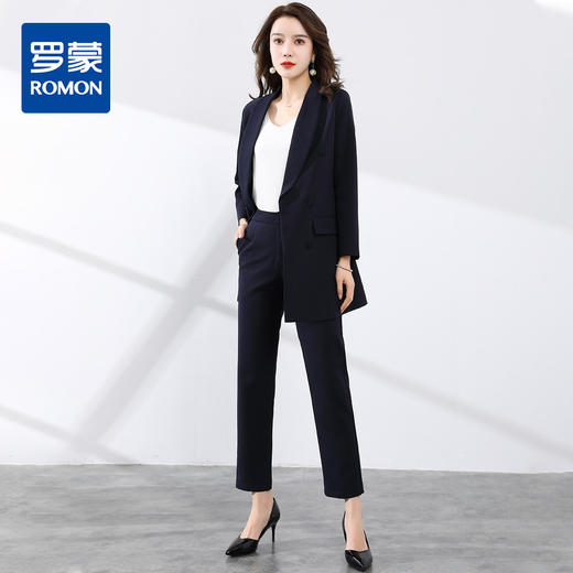 【上衣+裤子】罗蒙西服套装女双排扣青果领商务通勤职业西装 商品图1