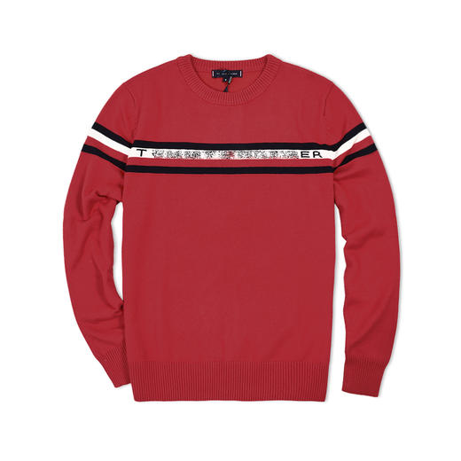 彩条字母 圆领套头针织衫毛衣 T-918 商品图1