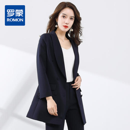 【上衣+裤子】罗蒙西服套装女双排扣青果领商务通勤职业西装 商品图2