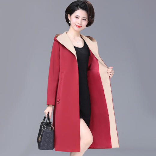 W-3559时尚妈妈秋装洋气风衣女中长款过膝大码中老年外套 商品图0