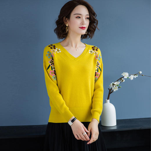 LM-20019外穿毛衣宽松短款女装秋冬2020年新款洋气绣花针织打底衫 商品图1