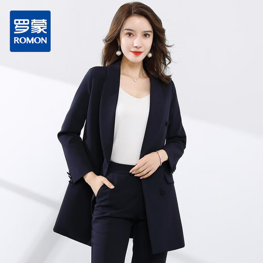 【上衣+裤子】罗蒙西服套装女双排扣青果领商务通勤职业西装 商品图3