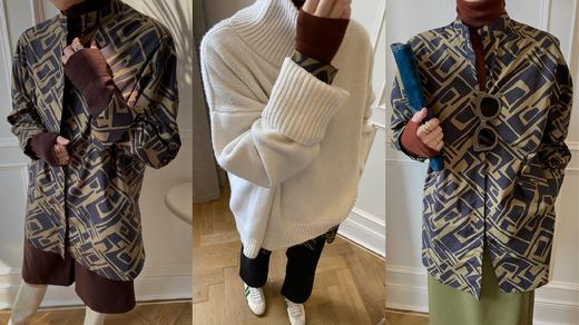 HIDEMI “我们做印花”特殊纸感几何桌椅剪影式印花廓形衬衫 商品图1