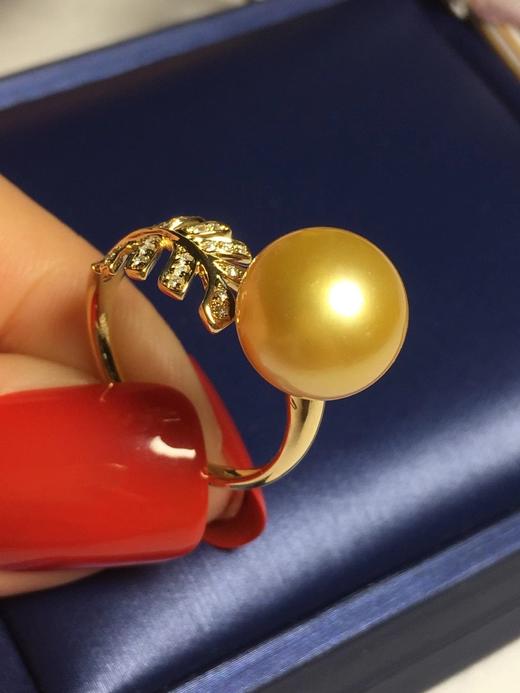 金珠戒指天然色菲律宾金珠戒指18k金镶嵌钻石正圆珠强光微微瑕直径