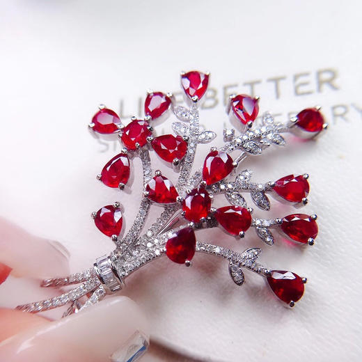 红宝石胸针秒杀不议价天然红宝石胸针18k金镶嵌钻石花束款主石429克拉