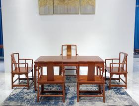 红桥红  家具严选  缅甸花梨（大果紫檀）  【176 马蹄腿双抽屉 茶桌 六件套】