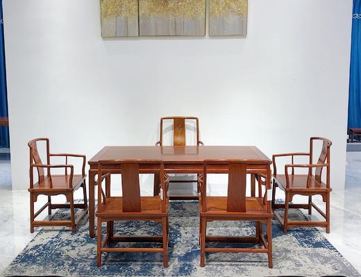 红桥红  家具严选  缅甸花梨（大果紫檀）  【176 马蹄腿双抽屉 茶桌 六件套】 商品图0