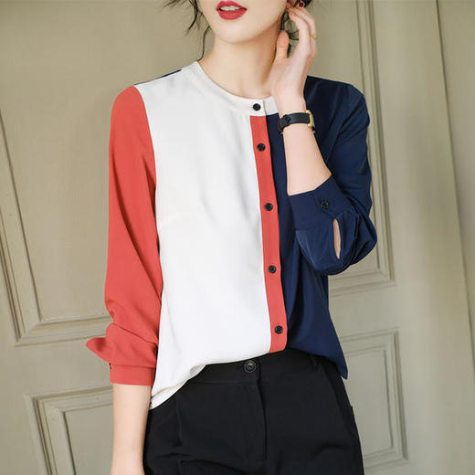 2020秋季新款雪纺洋气撞色衬衫YY-衬衫 商品图2