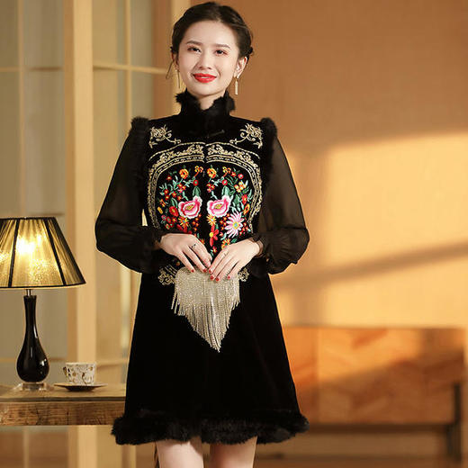 AYK-QF201711119秋冬加厚无袖中长款修身连衣裙 商品图3