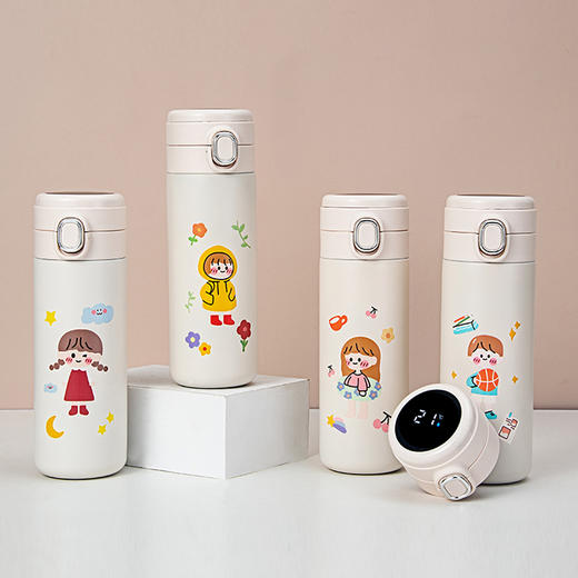 400ml创意3d打印卡通小女孩显温保温杯少女心可爱水杯