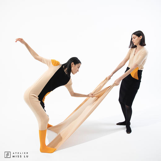 [半颗荷包蛋]AtelierMissLu趣味设计口袋三拼色绵羊毛直筒连衣裙 商品图3