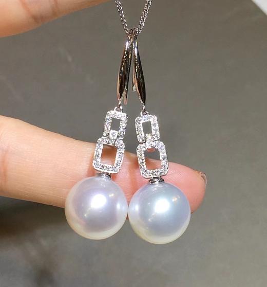 天然澳白珍珠耳环18k金钻石镶嵌珠子正圆强光微瑕大气款大小1213mmjjj