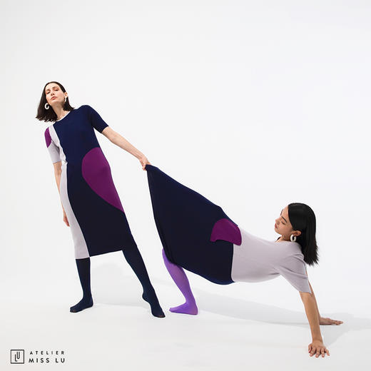 [半颗荷包蛋]AtelierMissLu趣味设计口袋三拼色绵羊毛直筒连衣裙 商品图2