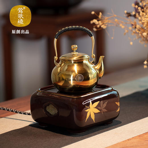 莺歌烧四方大漆地金枫纹电陶炉轻音家用煮茶茶炉红外线泡茶具茶器台式泡茶煮茶器金枫叶【厂家直发】 商品图11