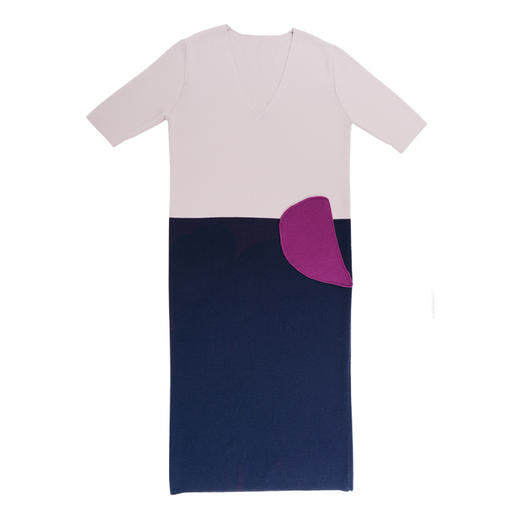 [半颗荷包蛋]AtelierMissLu趣味设计口袋三拼色绵羊毛直筒连衣裙 商品图4