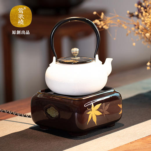 莺歌烧四方大漆地金枫纹电陶炉轻音家用煮茶茶炉红外线泡茶具茶器台式泡茶煮茶器金枫叶【厂家直发】 商品图8