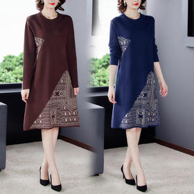 AHM-hfjr7162新款时尚优雅气质宽松圆领长袖针织连衣裙