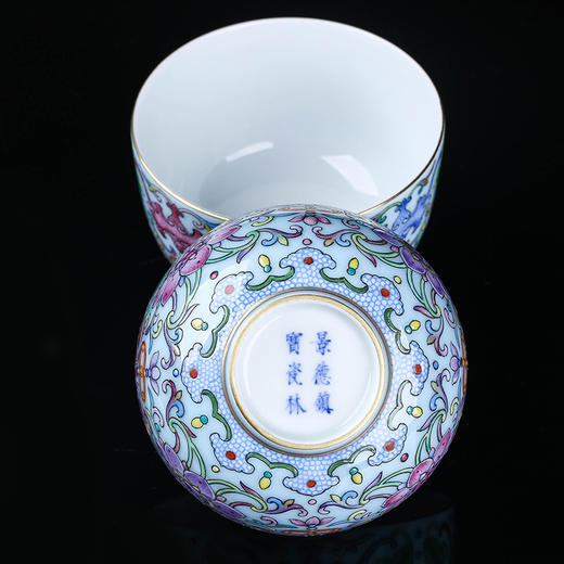 宝瓷林天青釉珐琅彩莲纹杯 商品图1