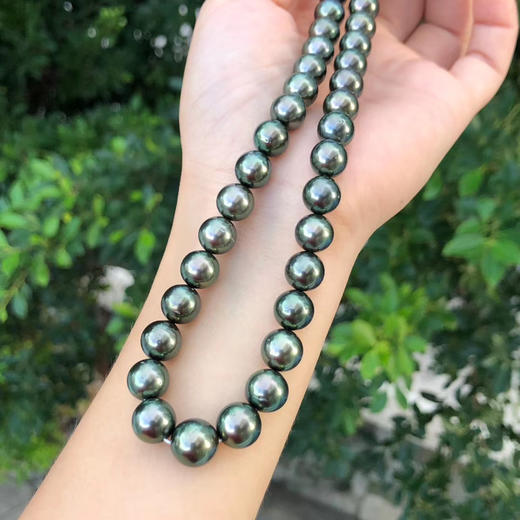 大溪地珠链孔雀绿大溪地珍珠项链一道美丽风景线直径810mm基本正圆微