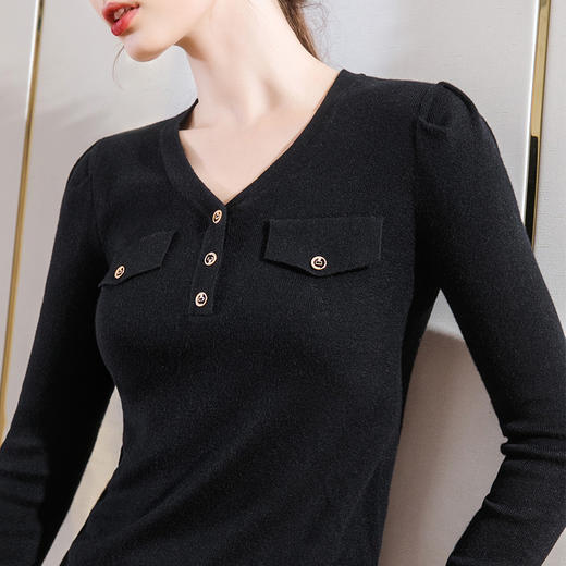 DY-AL50111羊毛针织衫V领长袖纯色纽扣上衣2020秋冬新款女装韩版温柔风毛衣 商品图4
