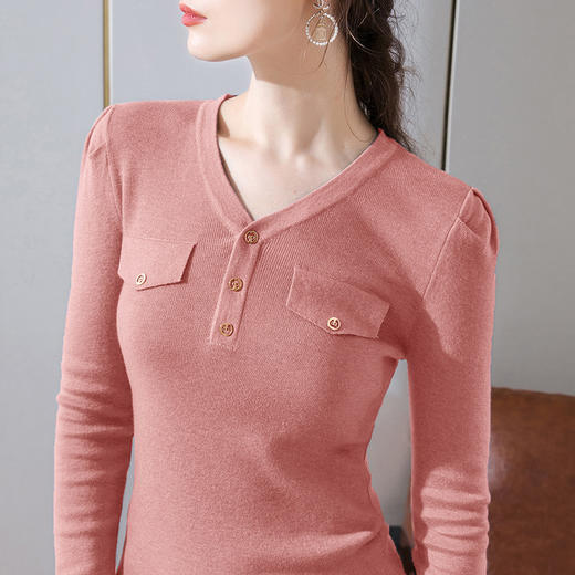DY-AL50111羊毛针织衫V领长袖纯色纽扣上衣2020秋冬新款女装韩版温柔风毛衣 商品图1