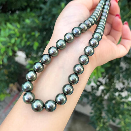 大溪地珠链孔雀绿大溪地珍珠项链一道美丽风景线直径810mm基本正圆微