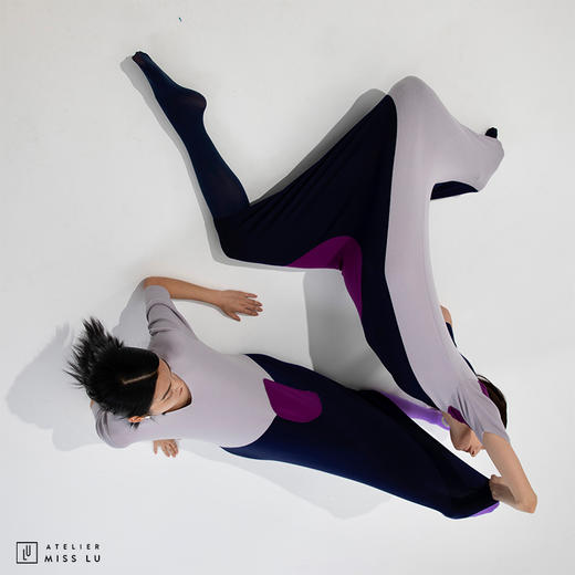 [形状意志]AtelierMissLu趣味设计几何撞色绵羊毛修身高弹连衣裙 商品图3