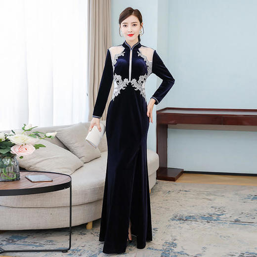 AHM-lfqp9556新款复古气质优雅收腰改良旗袍裙 商品图2