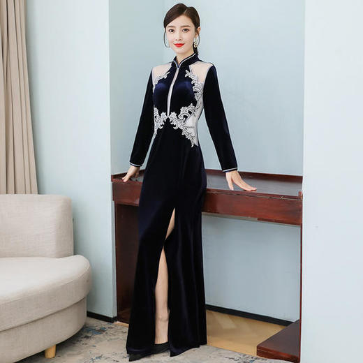 AHM-lfqp9556新款复古气质优雅收腰改良旗袍裙 商品图1