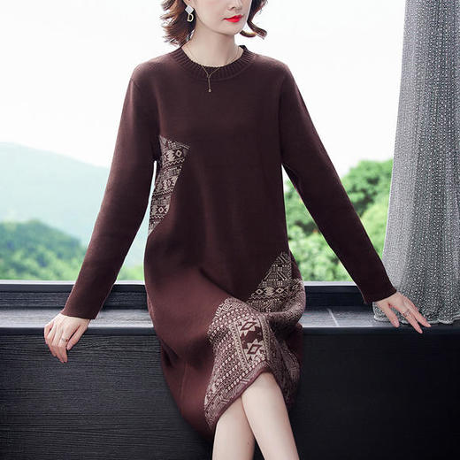 AHM-hfjr7162新款时尚优雅气质宽松圆领长袖针织连衣裙 商品图2