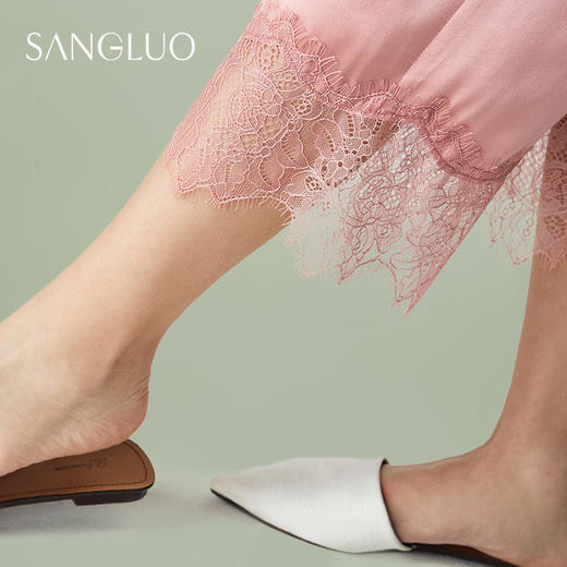 SANGLUO桑罗INS睡衣蕾丝拼接长袖套装简约女家居服 商品图3
