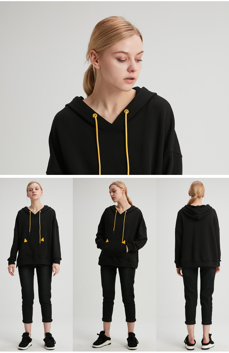 水淼2020新款 加绒卫衣 胖妹妹宽松时尚显瘦连帽抽绳卫衣7393