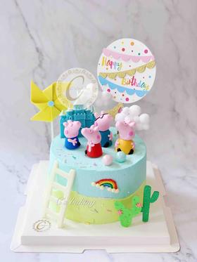 小猪乔治和佩奇一家游城堡 忌廉蛋糕（默认自提，收费配送请联系客服）