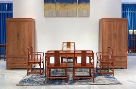 红桥红  家具严选  缅甸花梨（大果紫檀）  【158 马蹄腿双抽屉 茶桌 六件套】