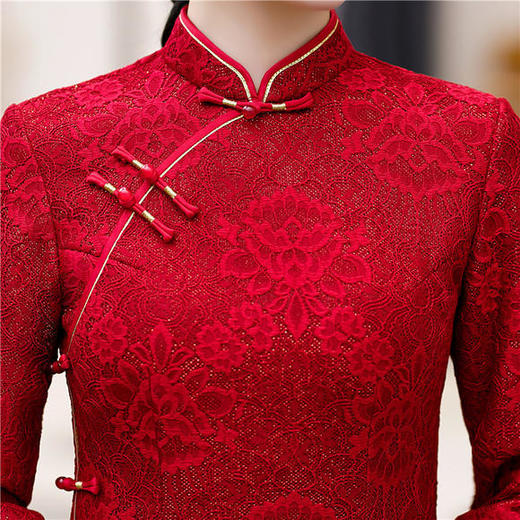 SKY-206298加厚蕾丝红改良中长款旗袍 商品图2
