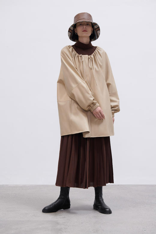 HIDEMI小羊皮抽绳设计感厚款大衣 商品图11