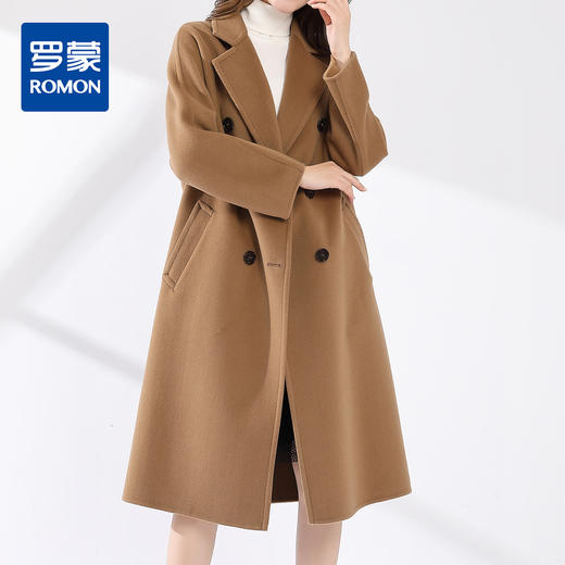【100羊毛】罗蒙双面呢大衣女中长款西装领时尚纯色羊毛大衣毛呢外套 商品图3