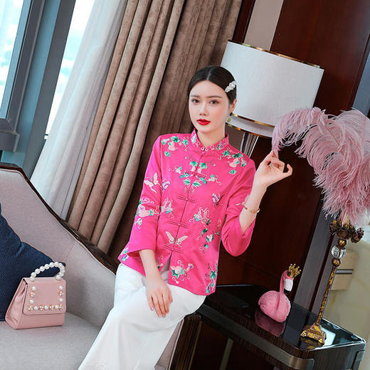 YFN-20216春秋中国风改良亚麻中袖旗袍上衣 商品图2