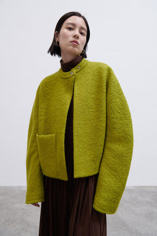 HIDEMI廓形一粒扣圈圈羊毛短款大衣/外套 商品图13