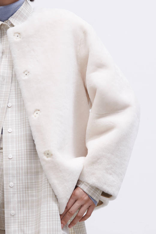 HIDEMI皮毛一体简约圆领短款皮草大衣皮衣 商品图9