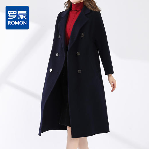 【100羊毛】罗蒙双面呢大衣女中长款西装领时尚纯色羊毛大衣毛呢外套 商品图1