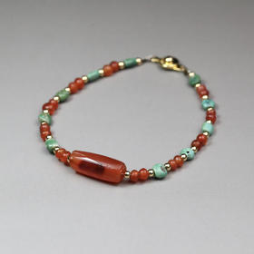 春秋绿松石龟背+西亚高古红玛瑙手串