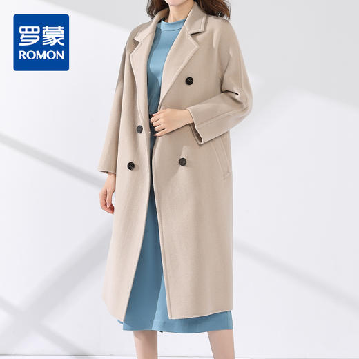 【100羊毛】罗蒙双面呢大衣女中长款西装领时尚纯色羊毛大衣毛呢外套 商品图0