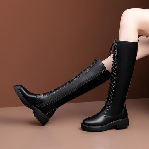 MT-6071高端新款真皮系带显瘦高筒马丁靴 商品图0