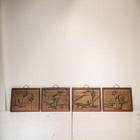 清代  漆地“铁树开花”挂屏（一套四件）