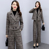 WZNH-LDB3736时尚格子毛呢上衣阔腿裤两件套 商品缩略图1
